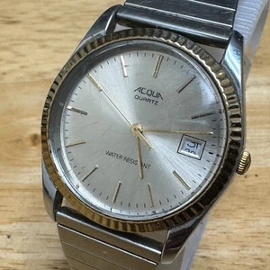 VTG Armitron Quartz Watch Men Fluted Bezel Dual Tone Stretch Analog New Battery - Picture 1 of 6