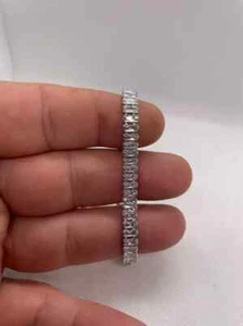 Tennis bracelet baguette cut lab created diamonds 925 sterling 7” long - Picture 1 of 5