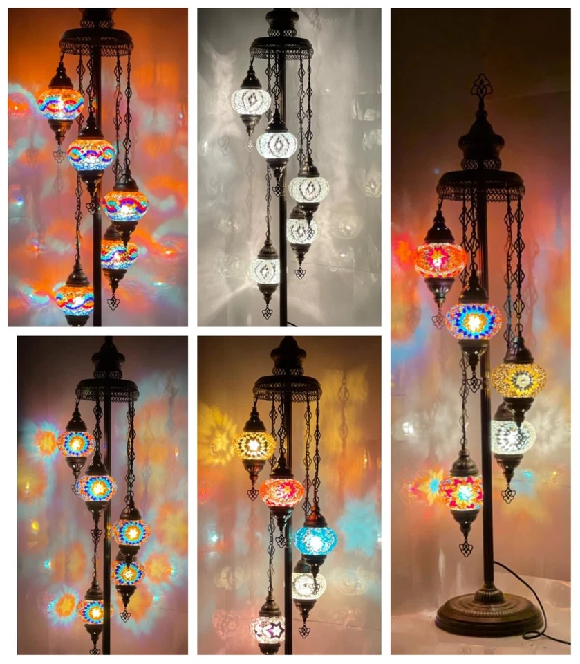 Turkish Moroccan 5 Glass Handmade Glass Floor Lamp Free LED Bulbs & Shipping - Image 1 of 1