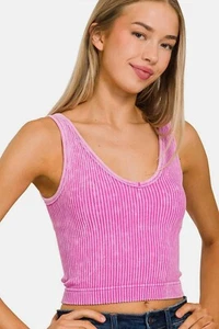 Camiseta sin mangas acanalada lavada Zenana: parte superior versátil sin mangas para un estilo sin esfuerzo - Imagen 1 de 4