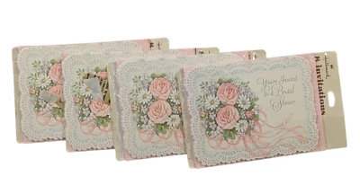 VTG Hallmark Pink Flower Bridal Shower Party Invitations 4 pks - Wedding - Image 1 of 4