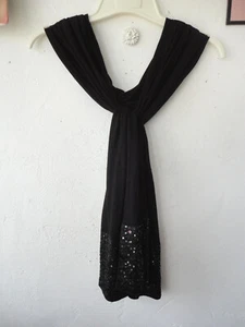 J. JILL Black wrap ~ fluid jersey with satin sequin edges 72 x 20 in wide NWT  - Bild 1 von 7