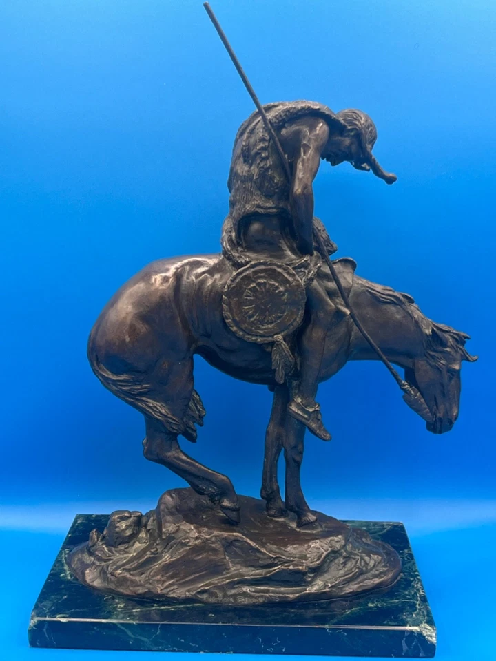 Vintage  1979 Bronze End Of The Trail Native Figure  Signed - Image 1 of 4