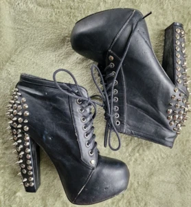 Spiked High Heels / Ankle Boots – Schwarz mit Nieten – Gr. 38 (UK 5) – Rock Punk - Bild 1 von 6