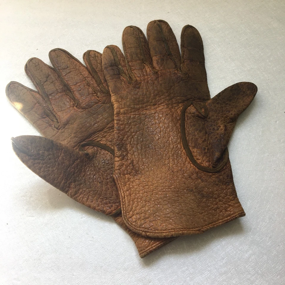 Guantes de invierno vintage de piel de cerdo de cuero marrón de primera calidad de los años 70 talla S sin forro Foto 1 de 4