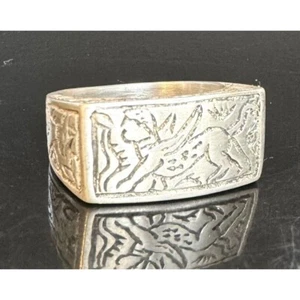 925 STERLING SILVER WINGED LION GRIFFIN SIGNET RING SIZE 7.75 SKY - Picture 1 of 11