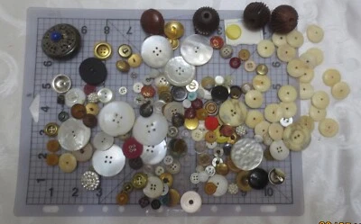 Vintage lot buttons -Wood Bone Rhinestone Pearl like Shiny White & More type - Image 1 of 4