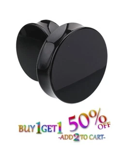 Pair 8g-50mm BLACK ACRYLIC PLUGS Double Flare Gauges Solid Ear Body Tunnels 2070 - Picture 1 of 5