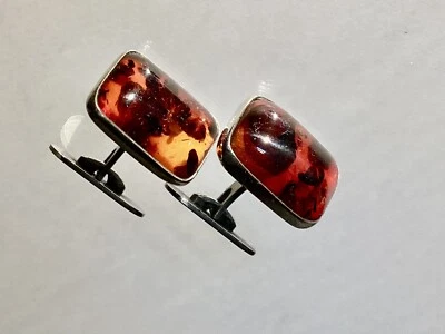 Manschettenknöpfe Bernstein ,Herkunft Ostsee/Darss  In  Silberfassung 835 - Bild 1 von 4