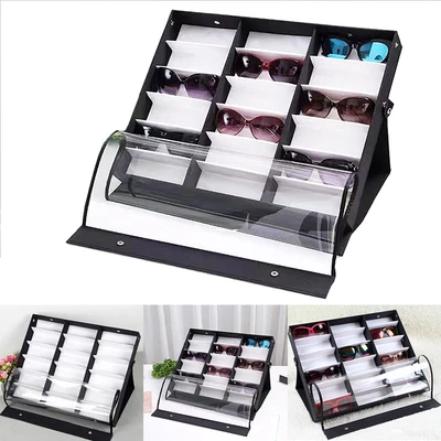 Glasses Display Case Sunglasses Storage Box Organiser Black 18 Grids Box - Image 1 of 4