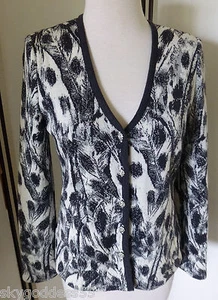ST. JOHN COLLECTION SANTANA KNITS CHARCOAL GRAY/IVORY ARTIST STROKE CARDIE LN P - Picture 1 of 4