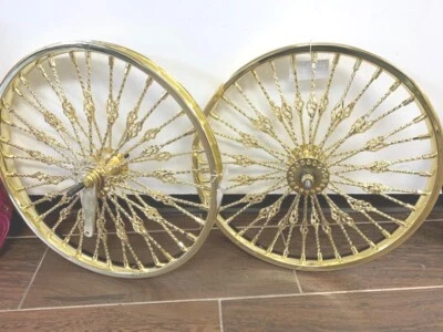 Rueda de bicicleta CAGED TWISTED GOLD de 20" x 1,75 BICICLETAS LOWRIDER CRUISER DELANTERAS o TRASERAS Foto 1 de 2