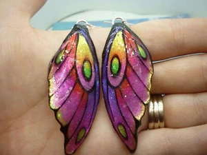 Butterfly Wing Earrings Rainbow - Sparkly Boho Fairy Jewellery unique gift Pink - Picture 1 of 9