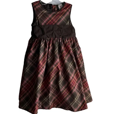 Vestido de fiesta formal a cuadros marrón rosa dorado tafetán Baby Gap talla 4 para niños pequeños Foto 1 de 4