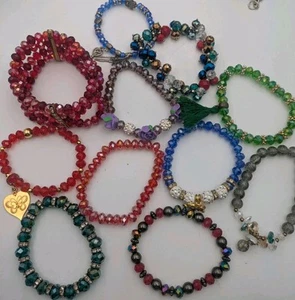 Bracciali Elasticizzati Multicolore Cristallo Sfaccettato Assortito Con Charms Confezione - Foto 1 di 13