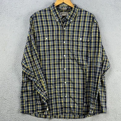 Duluth Trading Co. Camisa masculina xadrez azul amarela com botão XL bolso desdobrado - Imagem 1 de 4