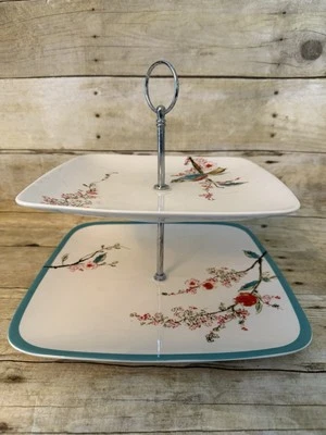Lenox Chirp 2 Tiered Serving Plates Simply Fine Flowers Birds. Good Condition! - Image 1 of 4