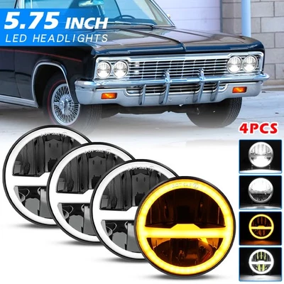 4PCS 5 3/4" 5.75" inch LED Headlights Halo DRL For Chevrolet Caprice 1966-1976 - Image 1 of 4