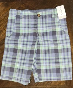 Carter’s Boy's Plaid Blue And Green Adjustable Waist Shorts Size 5 New With Tags - Picture 1 of 9