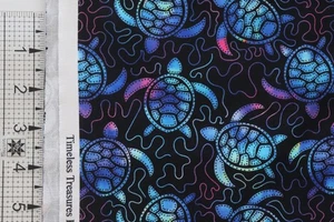 Blue pink black sea turtle cotton quilt fabric  FQ Timeless treasures - Picture 1 of 2