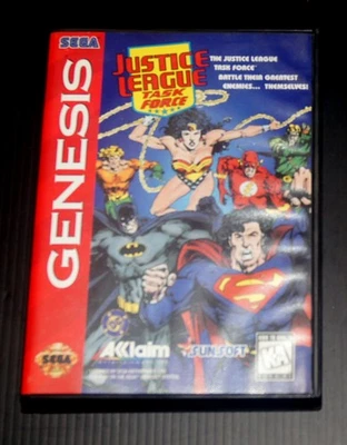 JUSTICE LEAGUE TASKFORCE SEGA GENESIS AUTHENTIC TESTED WORKING CIB 1995 FLASH - Image 1 of 4