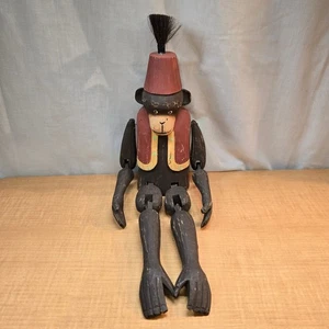 Vintage Wooden Carved, Jointed and Painted Monkey Shelf Sitter With Fez ~19" - Picture 1 of 6