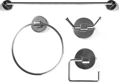Bathroom Accessory Set Chrome with Towel Rail, Ring, Hook and Toilet Roll Holder - Image 1 of 4