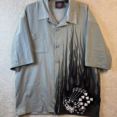 Vtg Dragonfly RoadHouse Shirt Men 2XL Gray SS Button Loop Collar Casino Poker - Image 1 of 4
