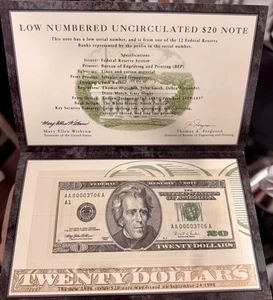 $20 Note Low Numbered Uncirculated From Department of Treasury 1996 Series - Picture 1 of 6