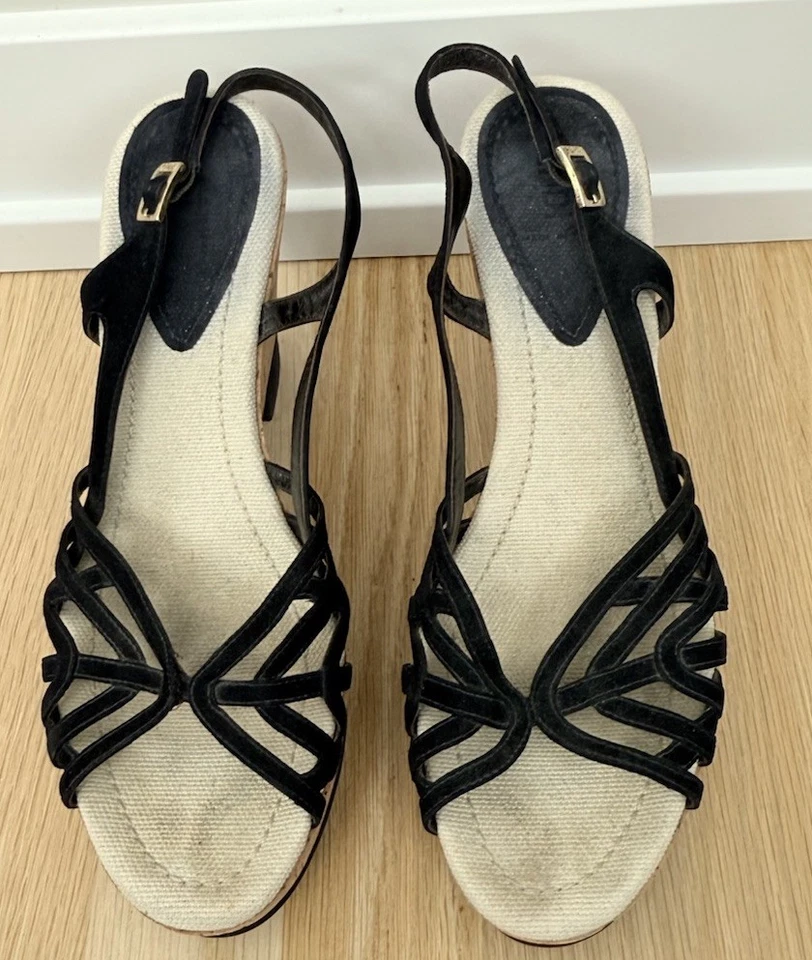 Fendi | Suede Cork Wedge Platform Sandals | Open Toe | Size 38.5 - Image 1 of 4
