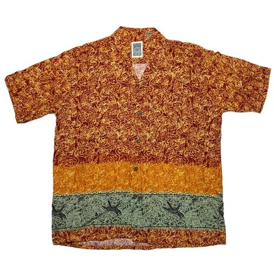 Ocean Current SIZE M Hawaiian Shirt Orange Floral Short Sleeve Button Up Beach - Image 1 of 4