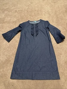 Draper James Chambray Denim Ruffle Shift Dress Sz 4 100% Cotton - Picture 1 of 8