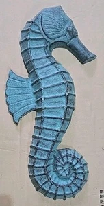 Vintage Cast Iron Seahorse Wall Hanging - Green Patina Nautical Sea Decor 12.5" - Picture 1 of 6