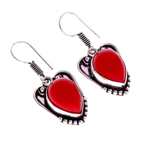 Rote Koralle schöne Edelsteine Handarbeit Schmuck Ohrringe kreativ 1 k806 - Bild 1 von 4