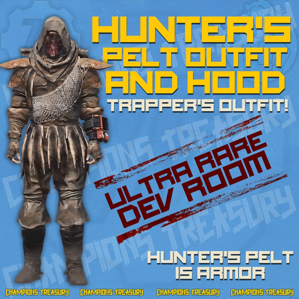 FALLOUT 76 PC Hunter's Pelt & Hunter's Hood RAREST DEV ROOM APPAREL EVER - Image 1 of 4