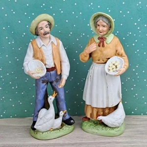 Vtg Homco #1426 Old Woman and Old Man Approx 8" Figurines Farmers Geese Chicken - Picture 1 of 20
