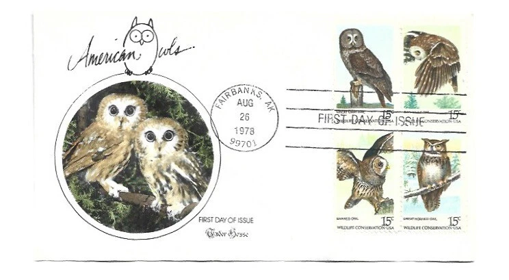 1760-63 American Owls, Tudor House, block of 4  FDC - Image 1 of 1