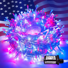 200 LED Red White and Blue Lights Plug in,66Ft Connectable Patriotic Lights Clea