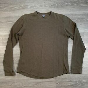 Vince Shirt Mens Medium Thermal Dark Olive Knit Cotton Long Sleeve Crewneck