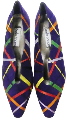 Zapatos de gamuza púrpura Belle Mode años 80 apliques de cinta satinada Foto 1 de 4