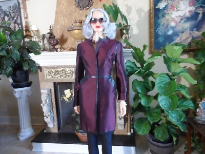 Abrigo Dolce&Gabbana Borgoña Seda Ligero con Borde de Cuero Sintético Talla IT 42- US 6 Foto 1 de 4