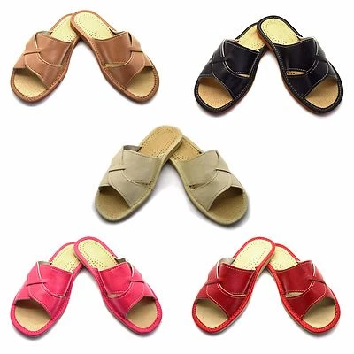 Womens Ladies Eco Leather Slippers Slip On Shoes Size 3 4 5 6 7 8 Mules Sandals