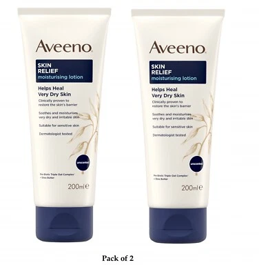 2 X AVEENO SKIN RELIEF FEUCHTIGKEITSSPENDENDE LOTION SHEABUTTER UNDUFTLOS je 200ml