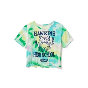 Justice x Stranger Things Boxy T-Shirt-Noal Turquoise Dye Effect-Small(6/6X)-NWT - Picture 1 of 3