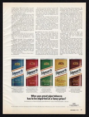 Pipa Edgeworth 1971 hecha en familia lista para tabaco frotada aromática Cavendish anuncio impreso Foto 1 de 3