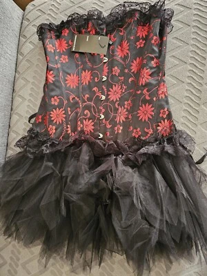 Vaacodor Black Red Floral Tulle Skirt Costume Cosplay Corset Outfit size L - Image 1 of 4