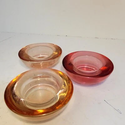 3 Candelabros Votivos de Vidrio Rosa 3" Salsa Caramelo Exhibición Decorativa Precioso Foto 1 de 4