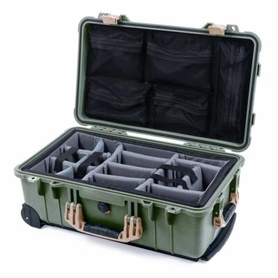 OD Green & Tan Pelican 1510 case with grey dividers & mesh lid organizer. - Image 1 of 3
