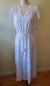 Sonoma Women’s M Maxi Dress Short Sleeves Tiered Eyelet Bohemian White - Picture 1 of 12