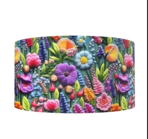 2 INCH Embroidered Look Grosgrain Ribbon HAIR BOW SUPPLY Flowers Spring - Picture 1 of 2